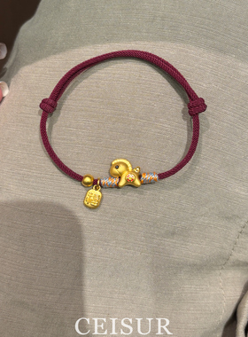 秋冬拉丝小马福牌吊坠红绳手链