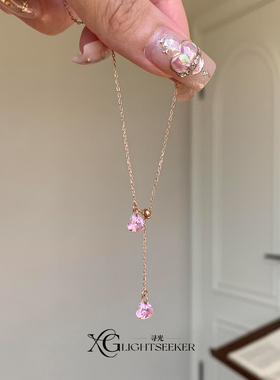 甜美超闪粉爱心仿锆石项链女