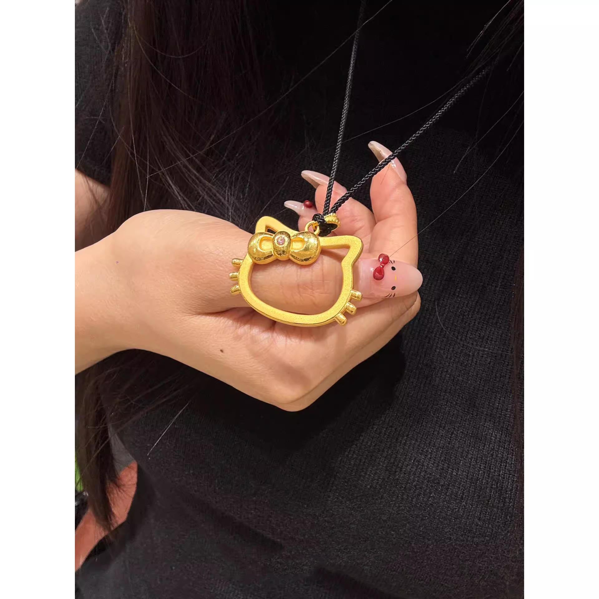 可爱金色kt猫镂空编绳项链配饰
