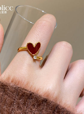 新年红色爱心仿锆石戒指女轻奢