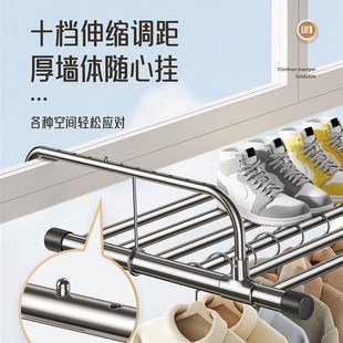 晾衣架墙上固定挂窗户晾晒鞋 不锈钢侧b墙晾衣杆阳台侧装 架室外神