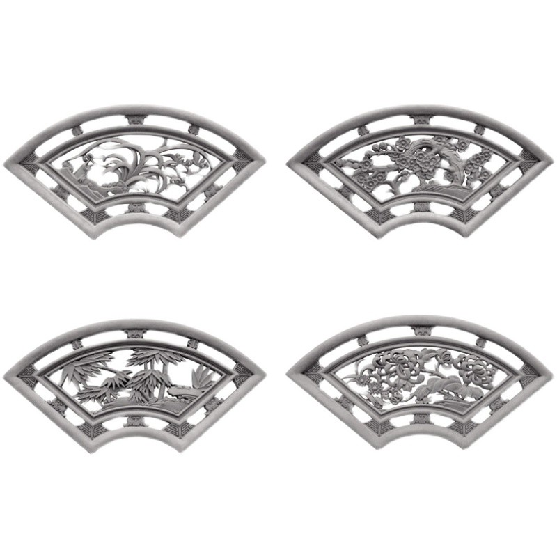 仿古镂空b砖雕花窗扇形梅兰竹菊窗花中式庭院装饰水泥花窗墙面挂