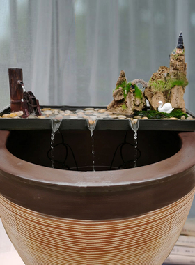 陶瓷流水器大型j鱼池鱼缸假山水景盆景流水摆件循环过滤装饰造景