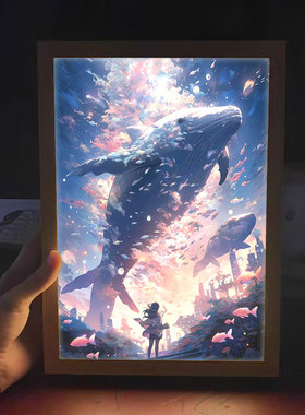 led星空鲸鱼灯光画蓝装饰