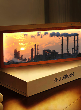 工厂落日晚霞灯光画橙色动漫风景发光礼物摆画卧室书房音响小夜灯