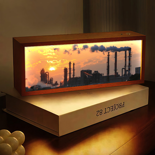工厂落日晚霞灯光画橙色动漫风景发光礼物摆画卧室书房音响小夜灯