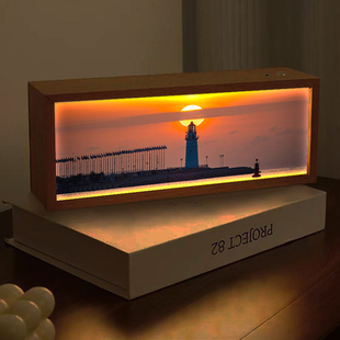 海边日落日出氛围感灯光画书房卧室床头蓝牙音响桌面夕阳摆件画