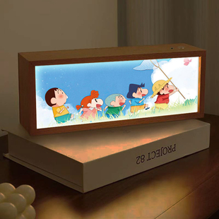蜡笔小新灯光画创意卧室儿童房伴睡小夜灯可爱卡通发光桌面摆件画