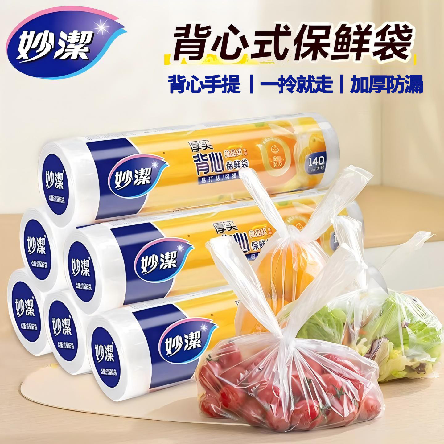 妙洁背心式保鲜袋厚实一次性手提袋食品级家用冰箱可微波炉收纳袋