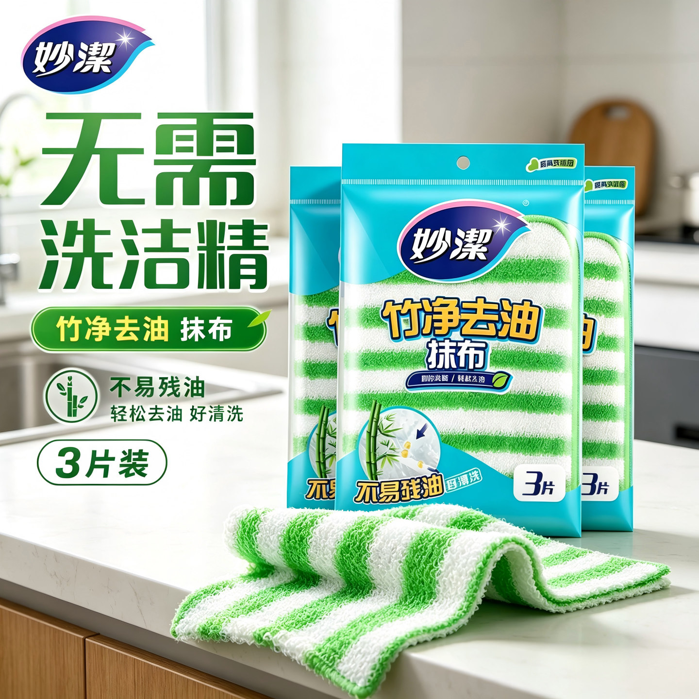 妙洁竹净去油百洁布厨房刷洗碗抹布海绵家用刷锅神器不伤锅去污垢