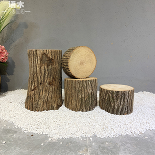 木墩 带树皮田园tian然u树桩花架实木根雕香樟木原木摆件圆形包邮
