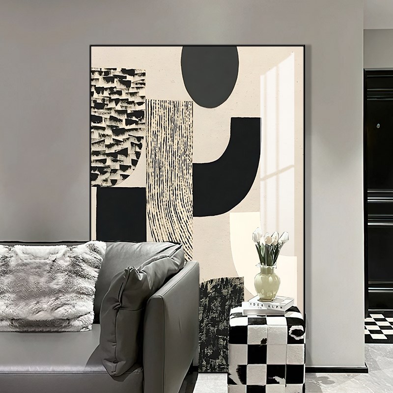 极简黑白灰e客厅装饰画高级感意大利抽象落地画玄关沙发背景墙挂