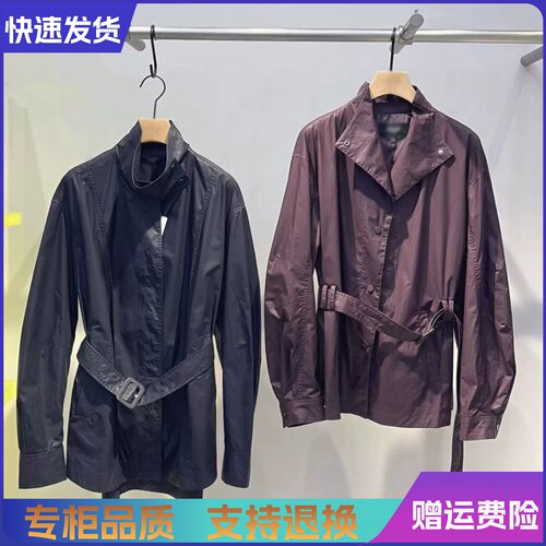艾诺丝正品国内代购2026秋新款百搭风衣收腰腰带立领外套女103136