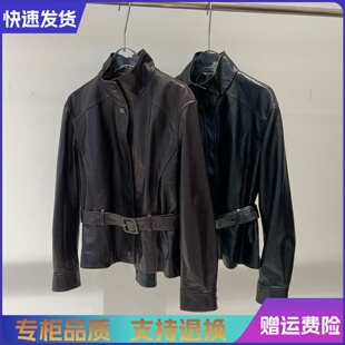 艾诺丝国内代购2026秋款收腰显瘦立领皮衣女外套103169-1680