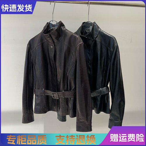 艾诺丝正品国内代购2026秋款收腰显瘦立领皮衣女外套103169-1680
