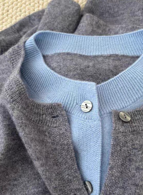 开衫女100%纯羊毛假两件针织羊毛衫低圆领毛衣新款秋冬季外套时尚