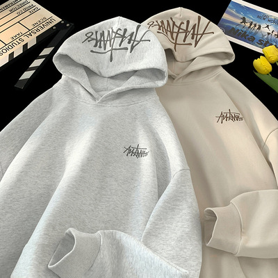 重磅潮牌刺绣连帽卫衣男冬季美式高街休闲帽衫复古百搭情侣款外套