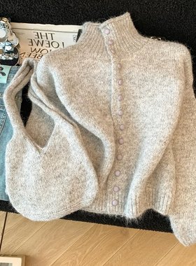 韩系时尚高领毛衣开衫女冬季2025新款配独立挎包腔调加厚短款外套