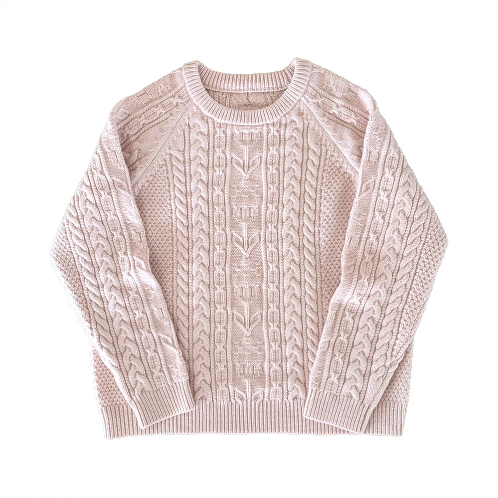 安迪绒 复古郁金香麻花 插肩袖 古着感 针织毛衣 K