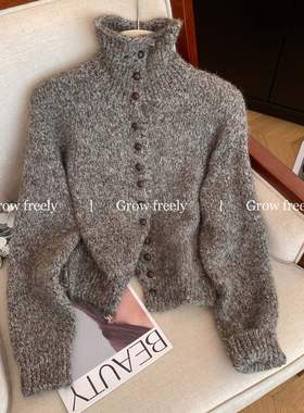 Grow freely 法式复古高领针织毛衣女秋冬加厚季宽松显瘦外套上衣