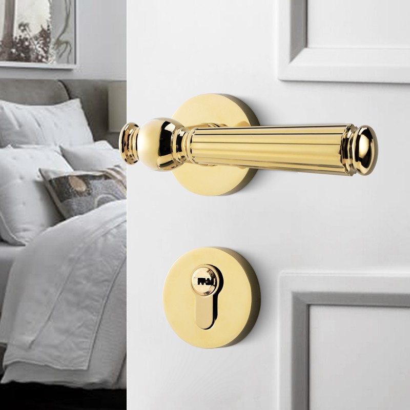 卧室分体磁吸静音门锁法式轻奢欧式房间木门N锁金色家用门把手门