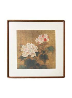 李迪红芙蓉图国风装饰挂画沙B发背景墙轻奢新中式实木框墙画