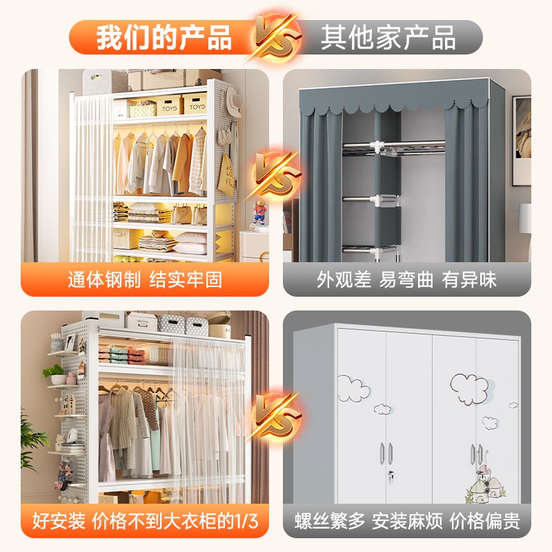 货架组合衣柜卧室落地可diyy搭配衣架简易多层分区收纳置物挂衣架