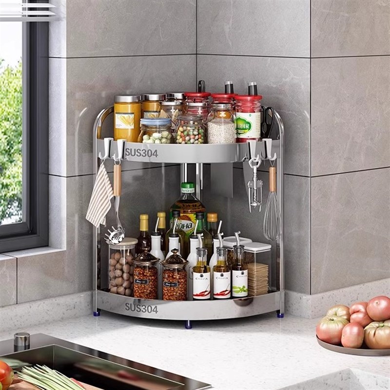 304不锈钢调料架家用厨房高端新款台式双层N台面三角转角调料架子
