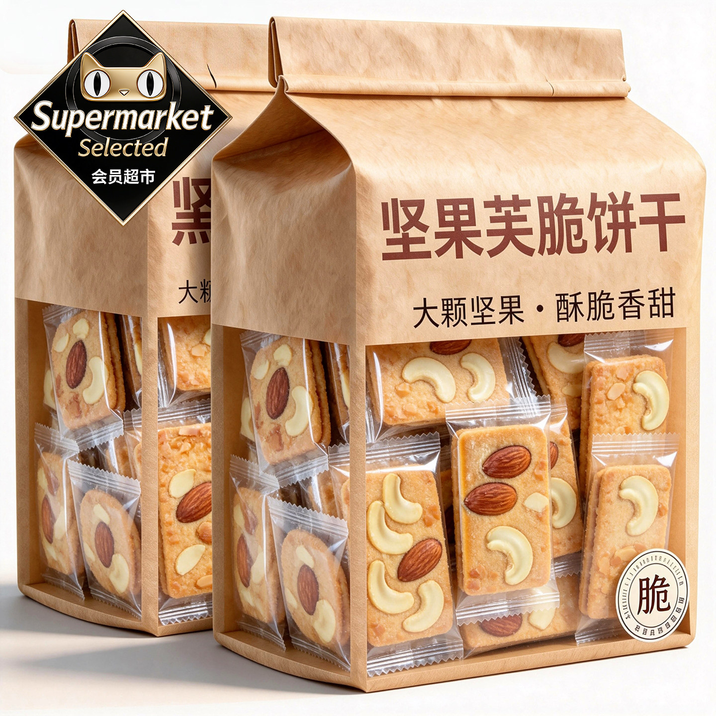 坚果芙饼干巴旦木椰片芙脆曲奇单独小包装干酪蛋糕网红休闲小零食