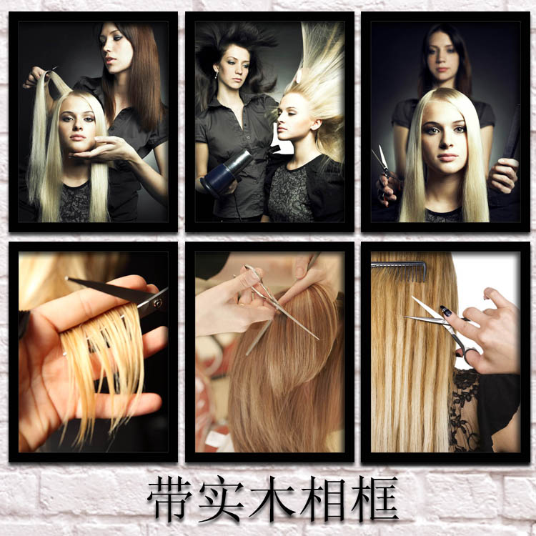 理发店装饰画剪发洗头区墙壁画发型造型发廊挂画美发照片相框挂墙图片