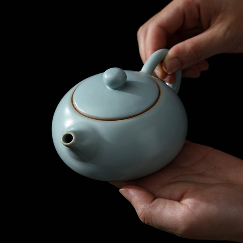天青色汝窑茶壶陶瓷茶具小茶壶冰裂纹釉西施壶功夫茶具泡茶壶套装