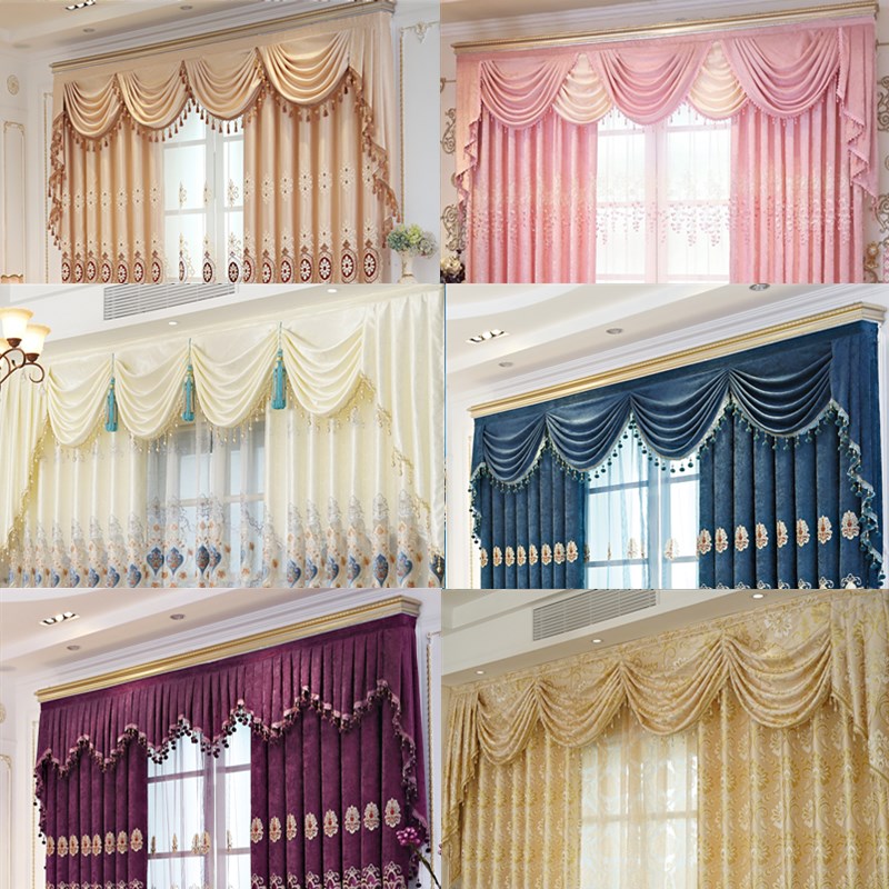 高档欧式帘头窗幔客厅飘窗窗帘布窗头水波工字帘幔装饰布成品定制