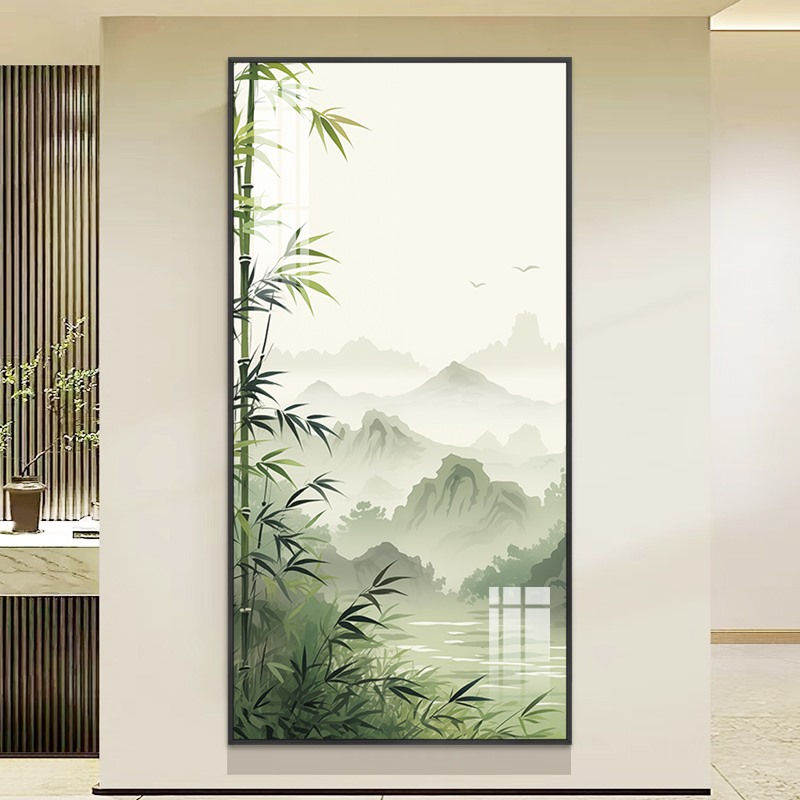 新中式入户玄关背景墙装饰画过道楼梯间墙面竹子壁画现代简约挂画图片