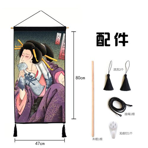浮世绘艺伎玄关挂毯和风绒布热转印不掉色可水洗来图定制布艺挂画