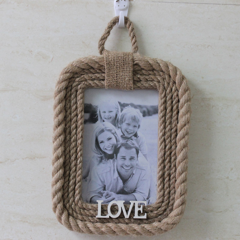 创意麻绳圆形玻璃相框摆台挂墙画框组合客厅 照片墙婚纱照 装饰品