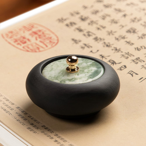 兰斋文房小楷玉石砚台带盖迷你掌中砚玉石盖防蒸发小楷书法专用墨
