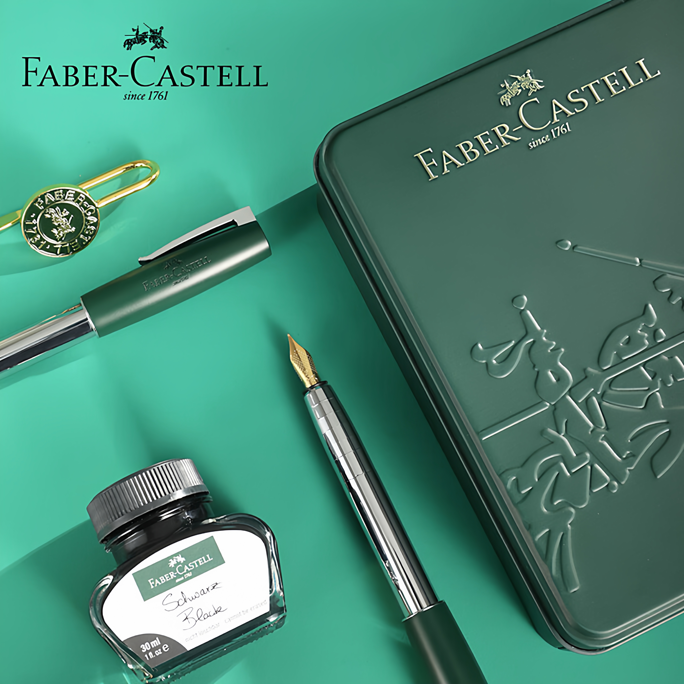 辉柏嘉（Faber-castell）如恩墨水笔 265周年升级暗绿金色尖EF钢笔签字笔礼盒送老师送学生开学礼物