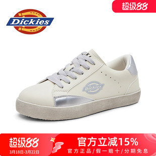 Dickies女鞋2026新款春季白色休闲板鞋女款百搭皮面魔术贴小白鞋