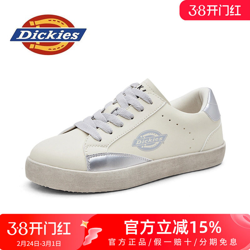 Dickies女鞋2026新款春季白色休闲板鞋女款百搭皮面魔术贴小白鞋