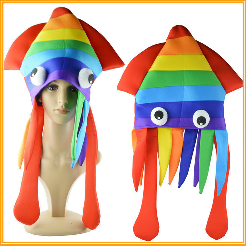 万圣节儿童学校海洋cosplay卡通可爱鱿鱼章鱼八爪鱼彩色帽子头套