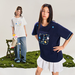 NSTNEW START发芽计划 x WE FLOWER联名绣花圆领短袖t恤