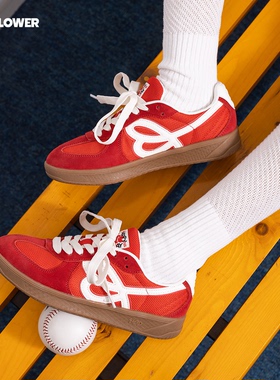 Weflower经典红色德训鞋女款HBD联名款复古阿甘鞋透气2026新款