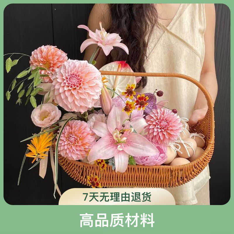 手工编织手提鸡蛋月子篮创意蔬菜水果篮藤编鲜花篮子中秋月饼花篮