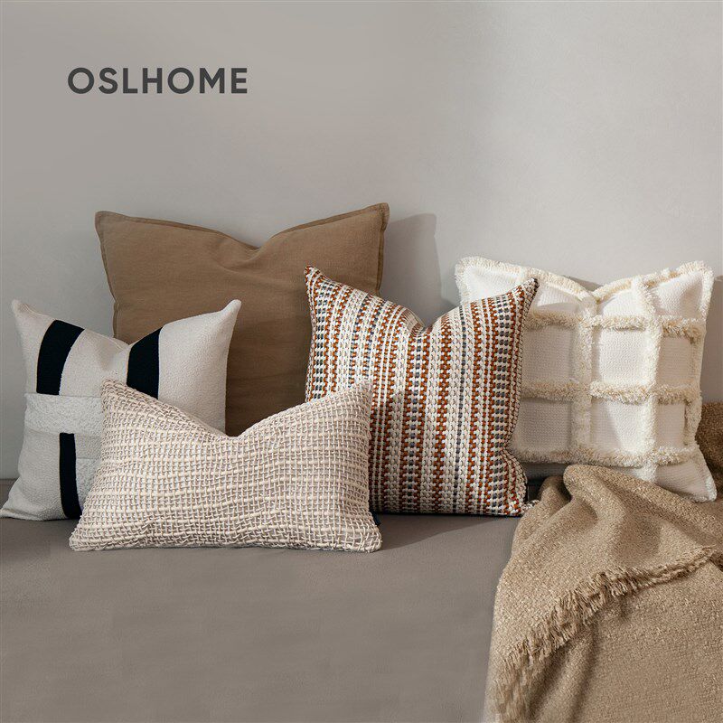 欧思陆【中古】侘寂米橘色抱枕客厅沙发样板间腰枕飘窗靠背垫枕套