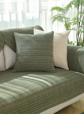 墨绿色米色灰色亚麻中式实木沙发垫布艺四季棉麻木沙发套罩巾全盖