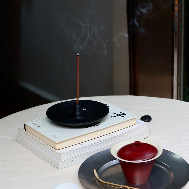 侘寂质朴尼泊尔STUPA上帝之泥侘寂手工黑陶香插香盘家用线香器礼