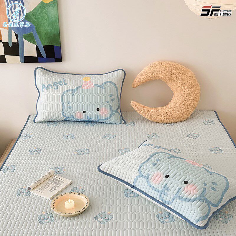 定制可爱卡通乳胶凉席三件套儿童宿舍夏季凉感冰丝可机洗空调软席