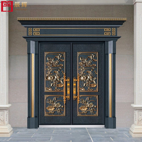 高端锌合金德式卡门仿铸铝门别墅大门双开门农村自建房庭院入户门