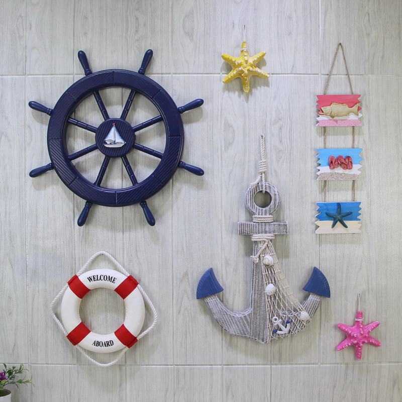 地中海风格船锚船舵挂件儿童房间墙面装饰品幼儿园海洋风舵手壁饰,家居饰品,壁饰,淘宝优惠券,粉丝福利购,淘宝优惠卷