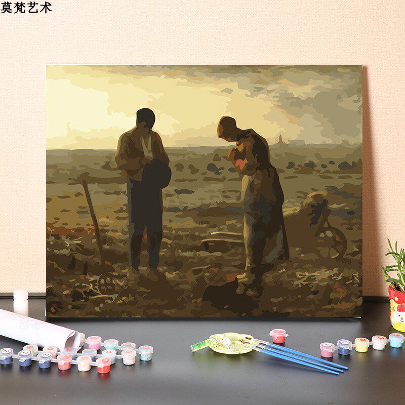 数字油画diy填充解闷手工世界名画填色手绘米勒晚祷丙烯油彩画画